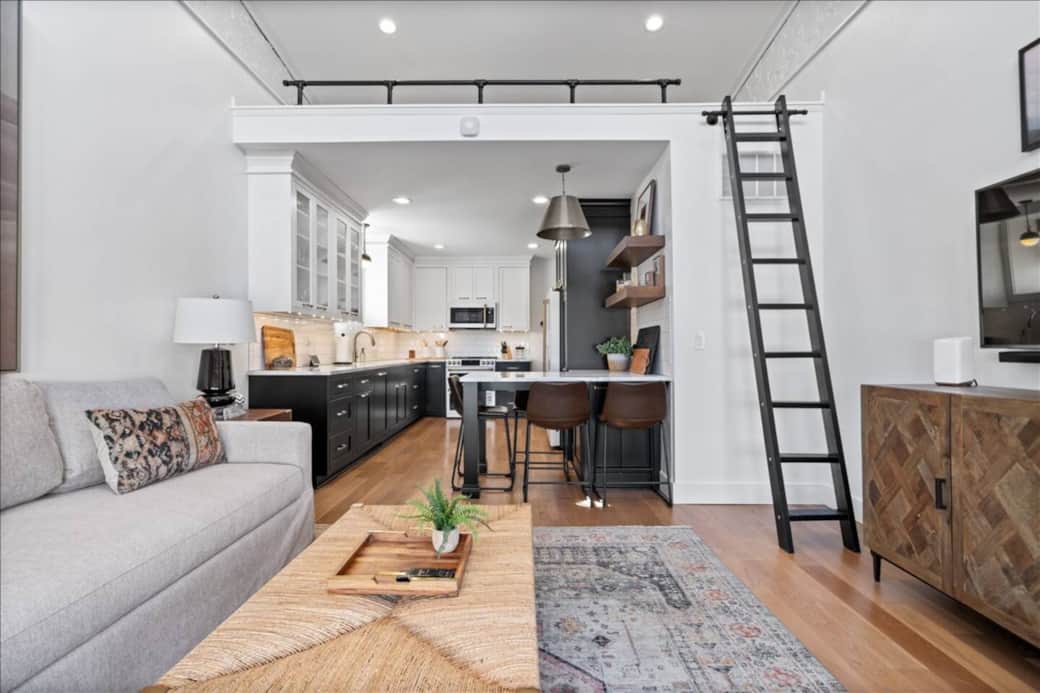 Queen sofa sleeper, tv for streaming and access to the loft sleeping area. *Note the loft will be unavailable until new railing is installed.