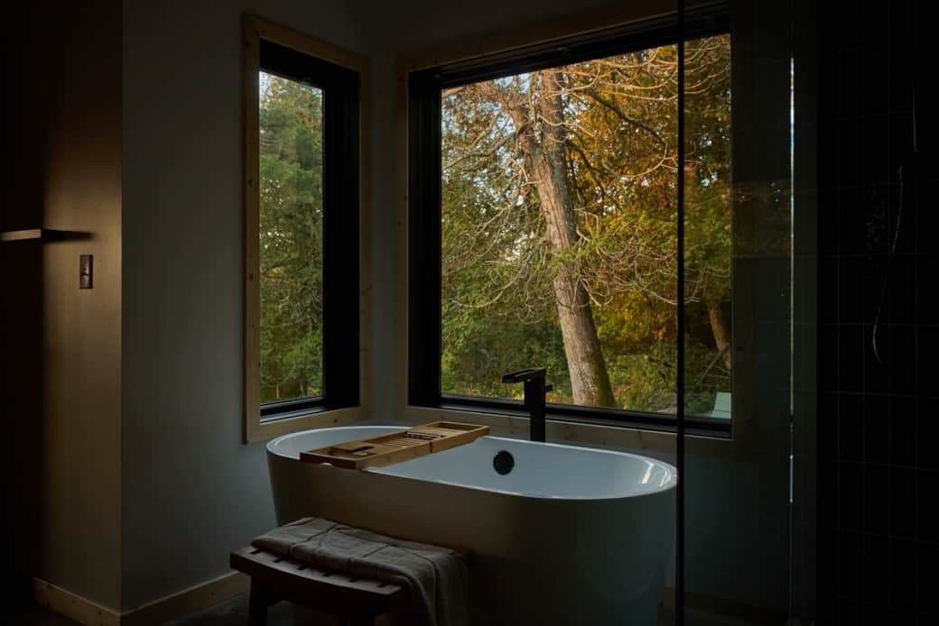Soaking Tub with Forest Views at Cedar Solace