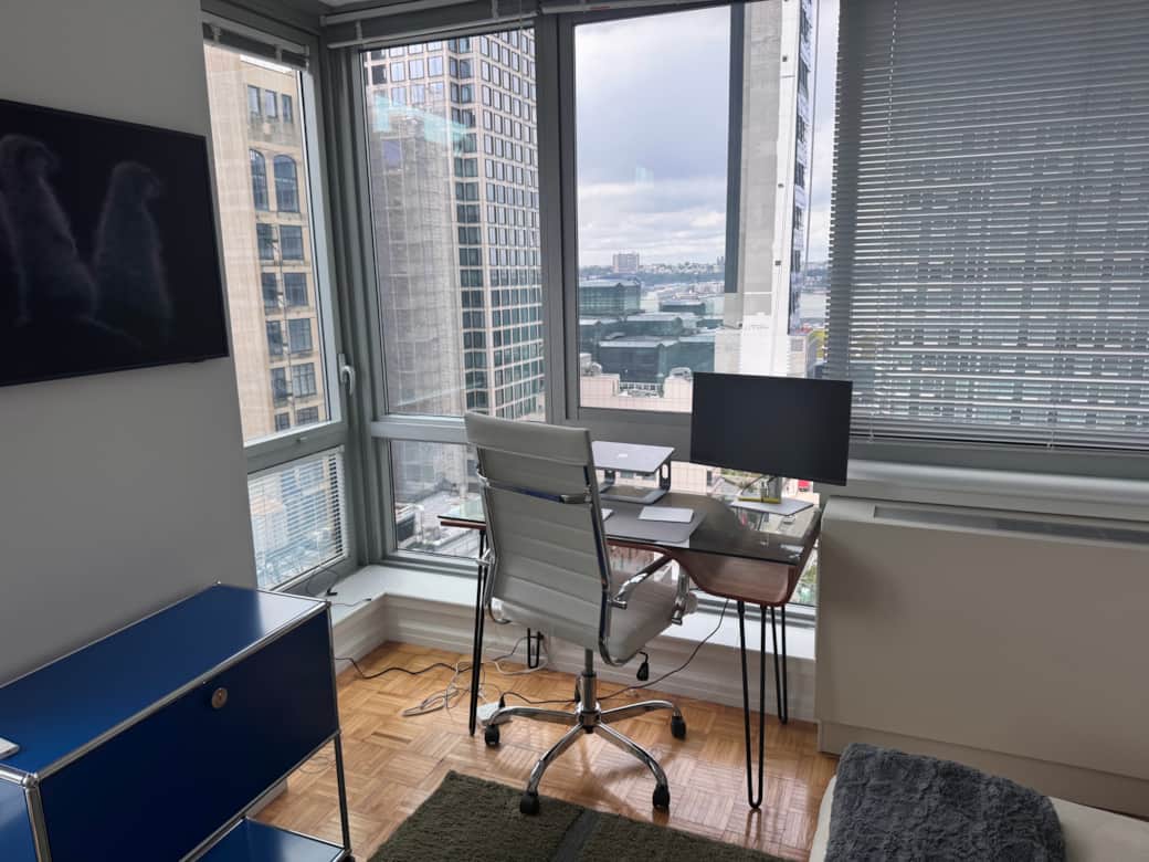 Private desk setup with inspiring Hudson Yards views