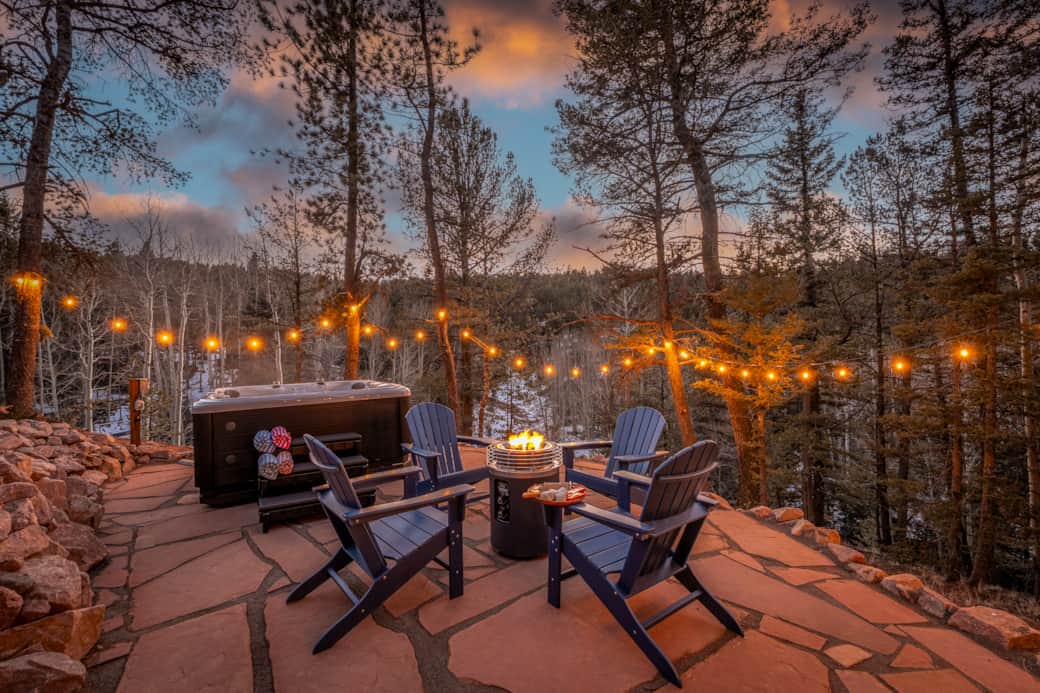 String lighting add to the ambiance and make the patio an inviting space after dark. String lighting add to the ambiance and make the patio an inviting space after dark.