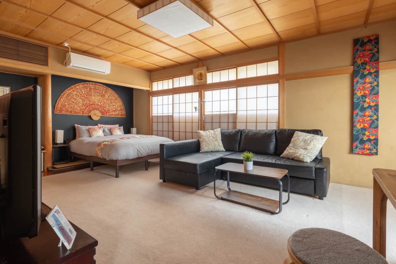 Relax in comfort and style in this beautifully appointed Japanese room featuring a king-sized  bed