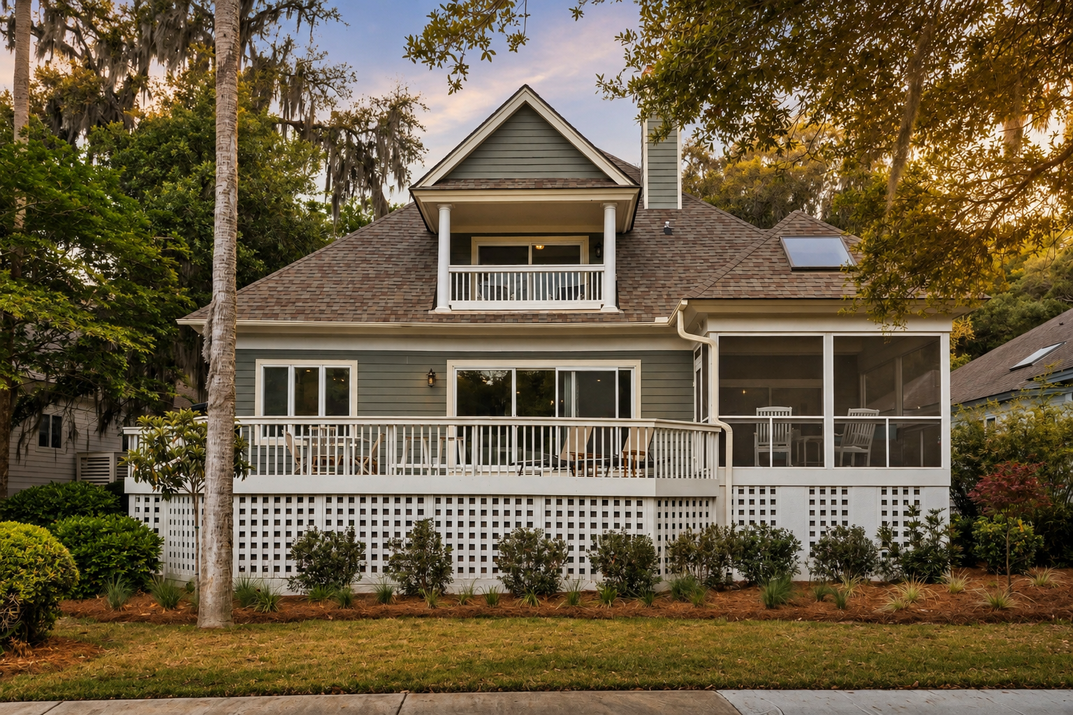 Step outside to a spacious deck and screened porch surrounded by lush trees and peaceful scenery.