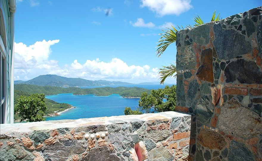 outdoor stone shower with breathtaking views