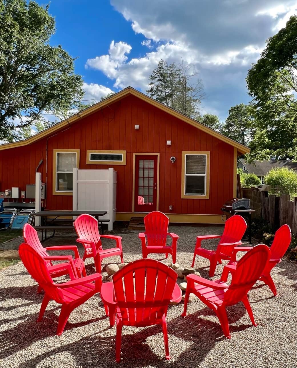 Fenced in backyard with firepit, H/C shower, gas grill, picinic table Fenced in backyard with firepit, H/C shower, gas grill, picinic table
