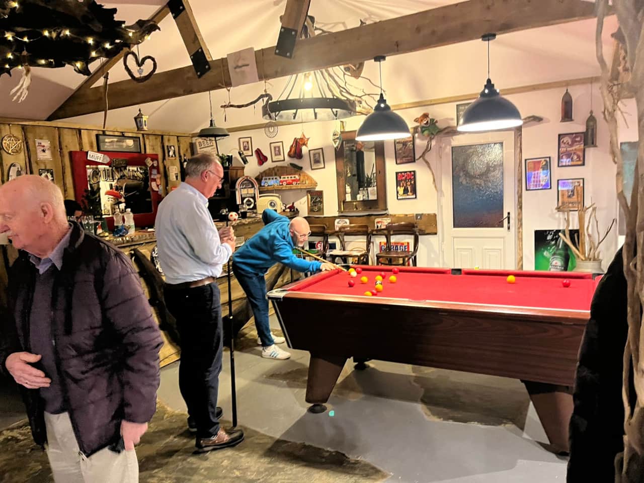 The Shebeen — pool table and pub-style social hut at The Hideaway Muff