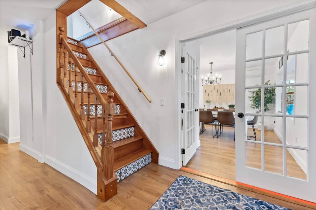foyer and stairs viewed from the living room 