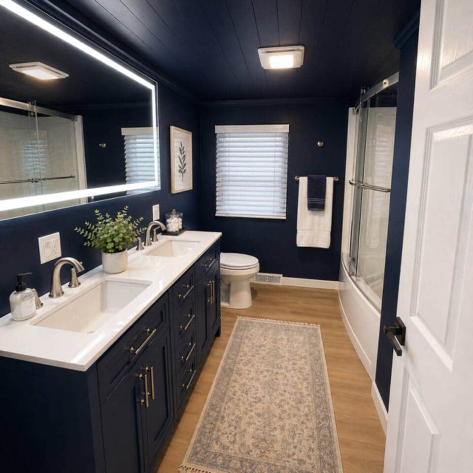 Luxurious Bathroom: Elegant dual sinks and modern decor create a refreshing retreat for rejuvenation!