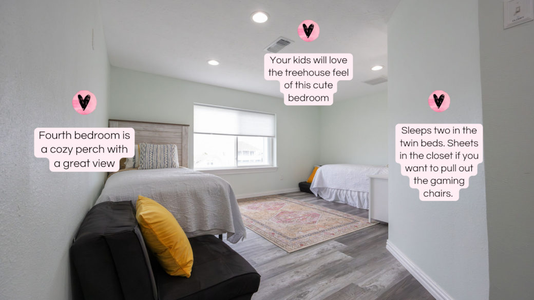 4th bedroom w/ocean view.Two beds & chairs recline to hang out or sleeping space