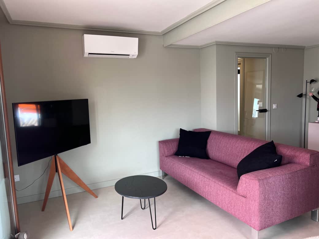 Living room with 50 inch smart tv 