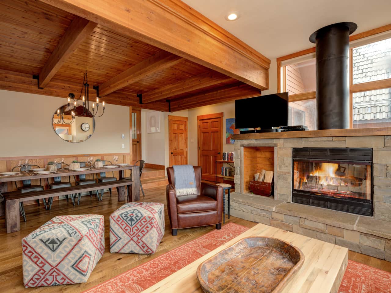 Big Sky Montana vacation homes cozy fireplace 