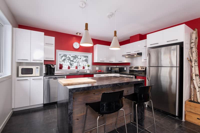Open concept kitchen with the dining room and living room