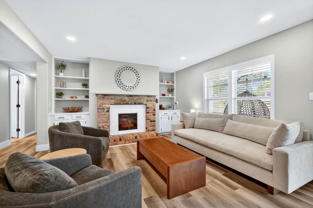 Fireplace living room with comfortable seating