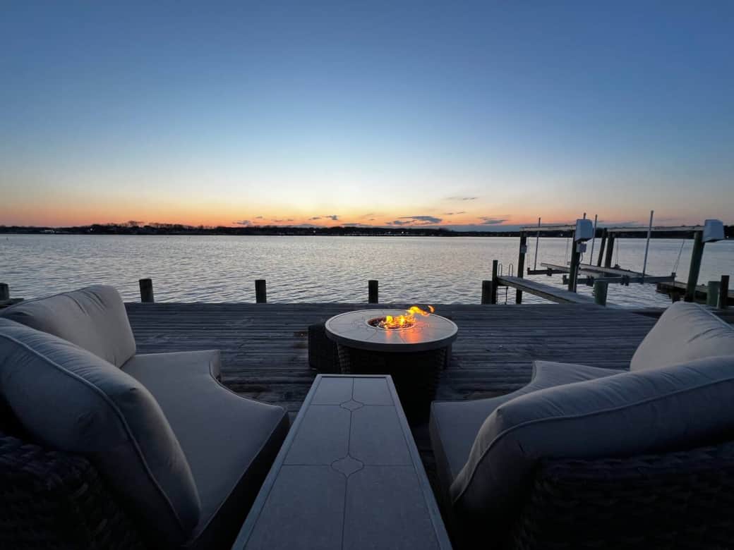 Private boat dock with fire pit at sunset (warm weather months only)