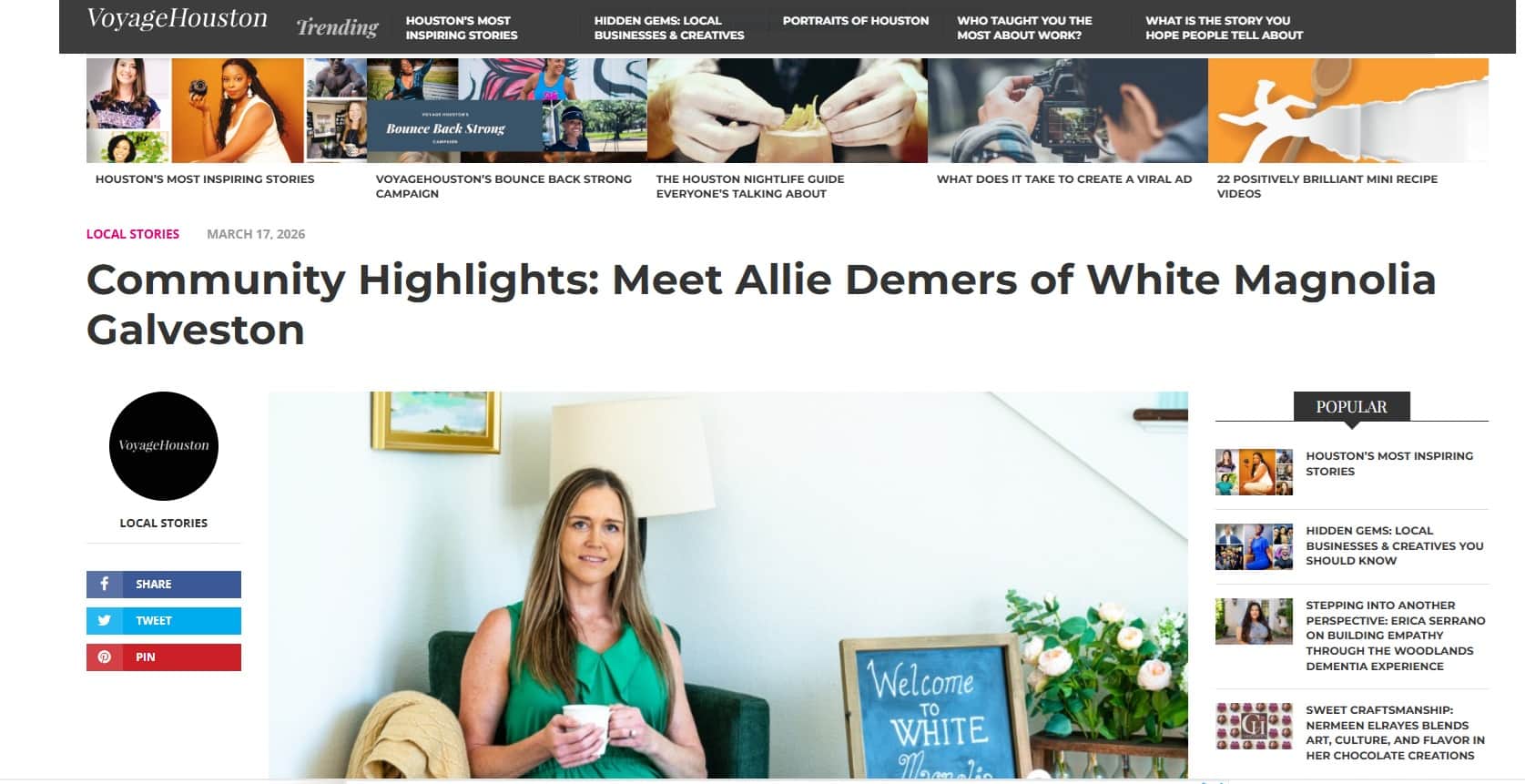 White Magnolia Galveston featured in Voyage Houston Magazine