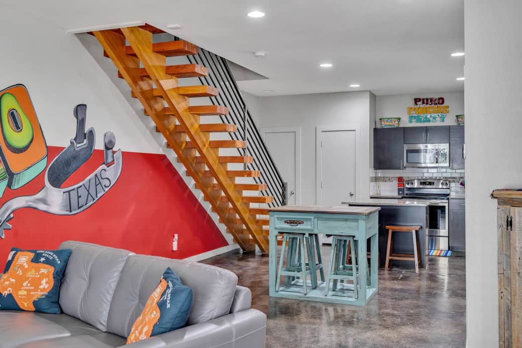 The combined kitchen and dining area provide ample seating for 6 and is a completely open concept.