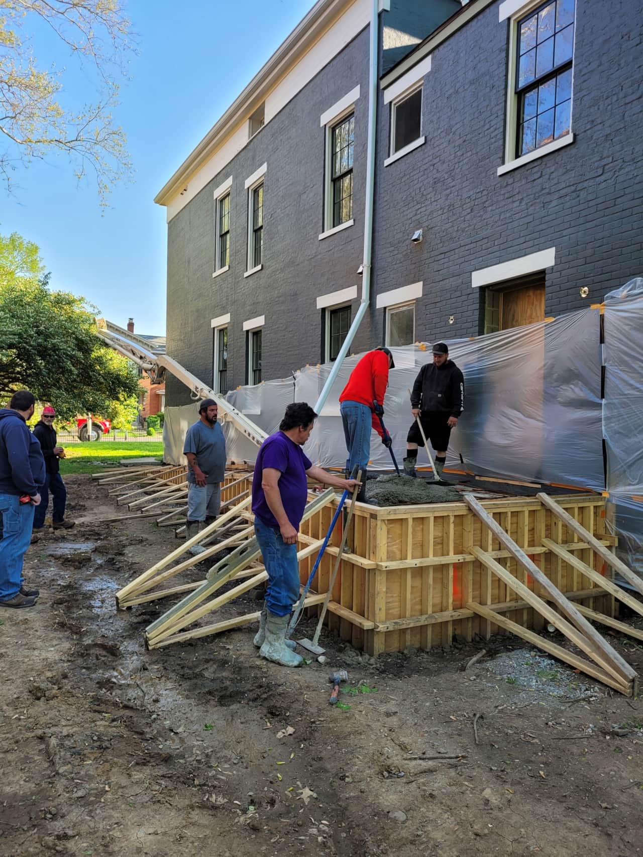 The team pouring the new ramp