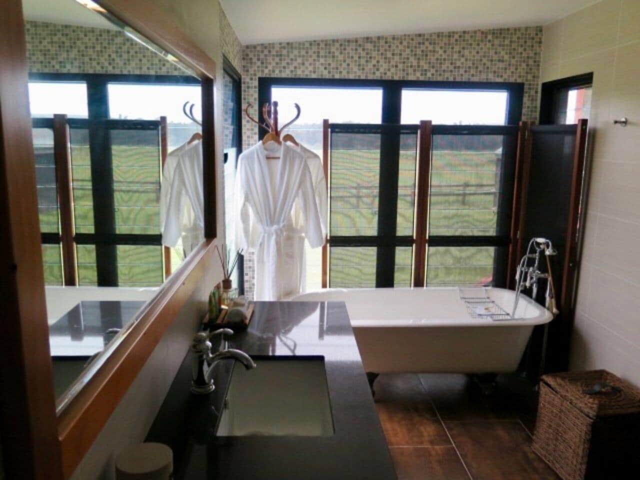 Genuine clawfoot cast iron bath overlooking the paddocks