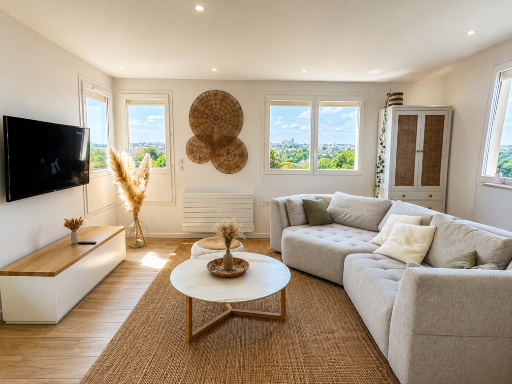Salon scandinave lumineux et naturel