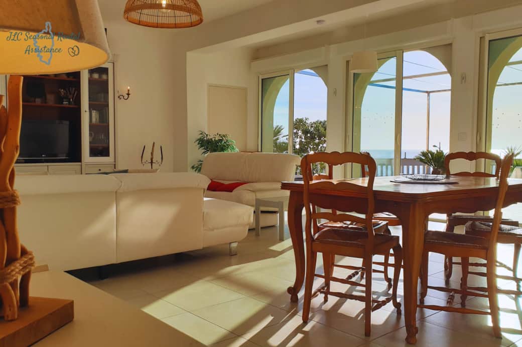 Spacious living area open to the sea