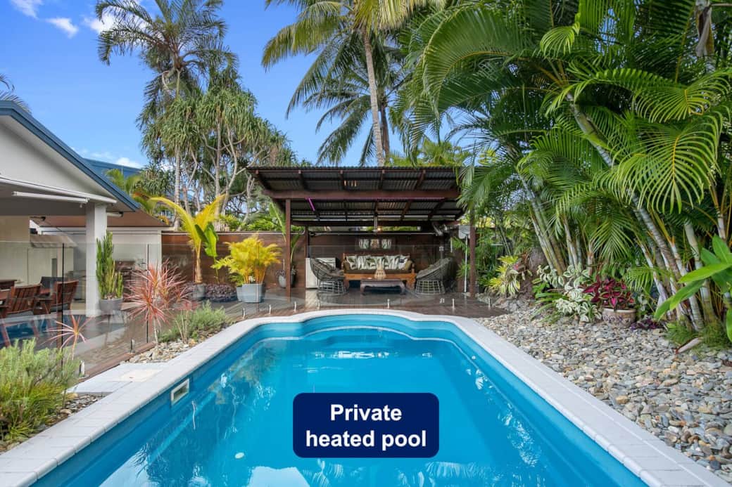 Private heated pool and gazebo .