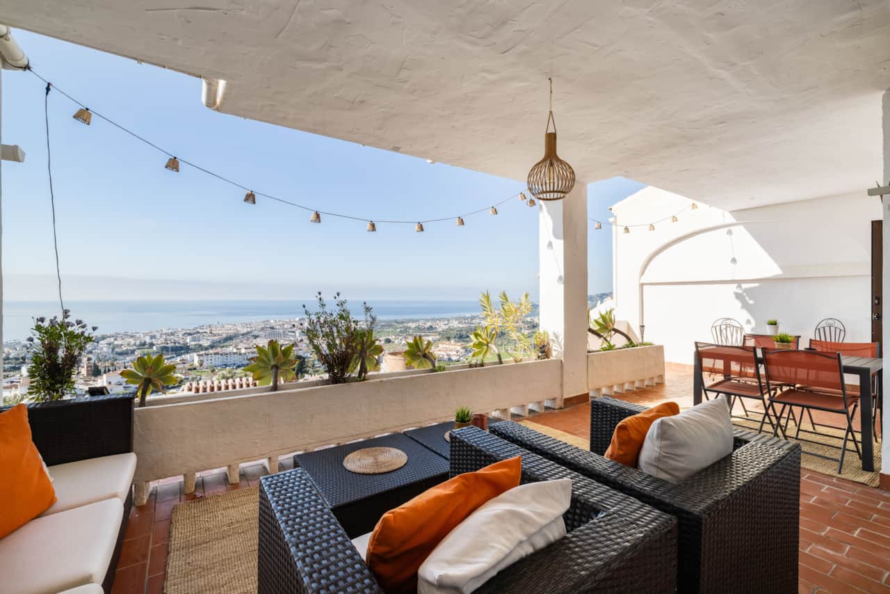 Private terrace with dining area and lounge area. Unbeatable view!