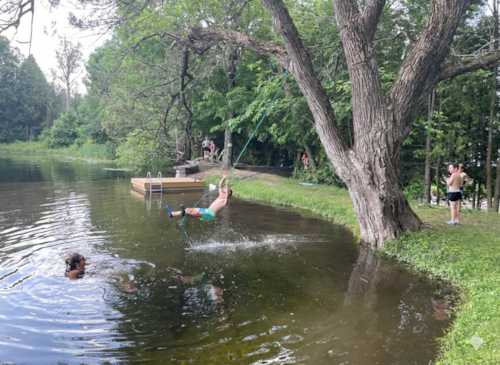 The river and pond upstream from the private dam in the backyard.