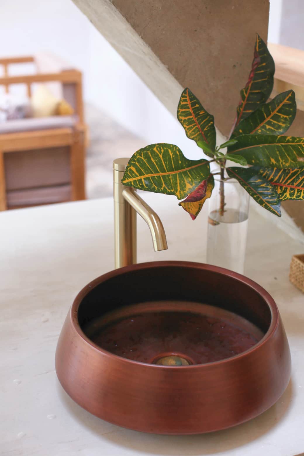 Beautiful copper basin and brass tapware design 