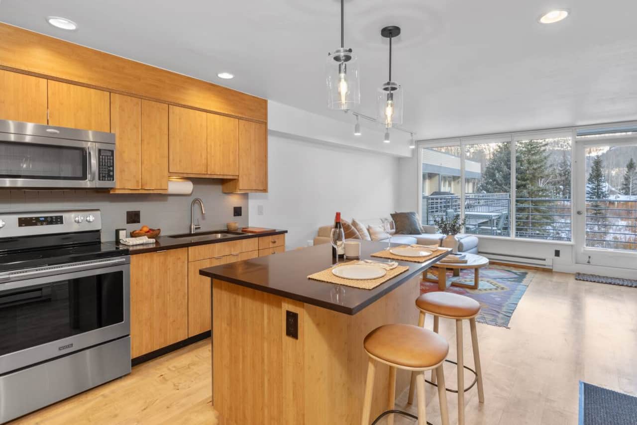 New kitchen with island for dining