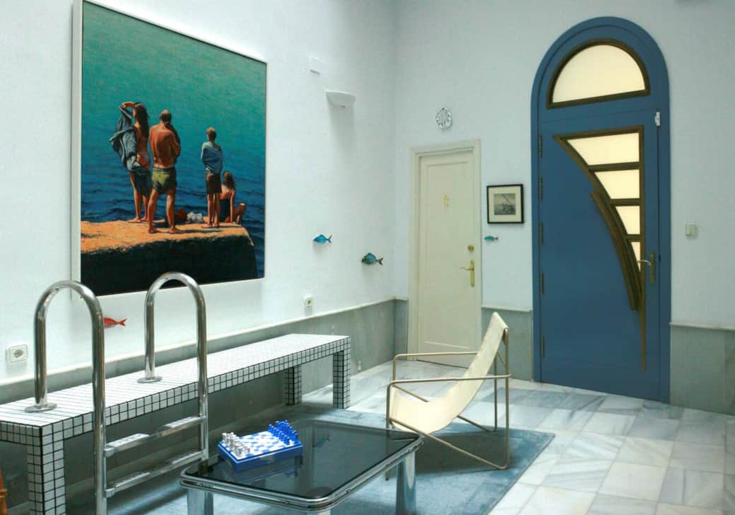 interior courtyard featuring art installation
