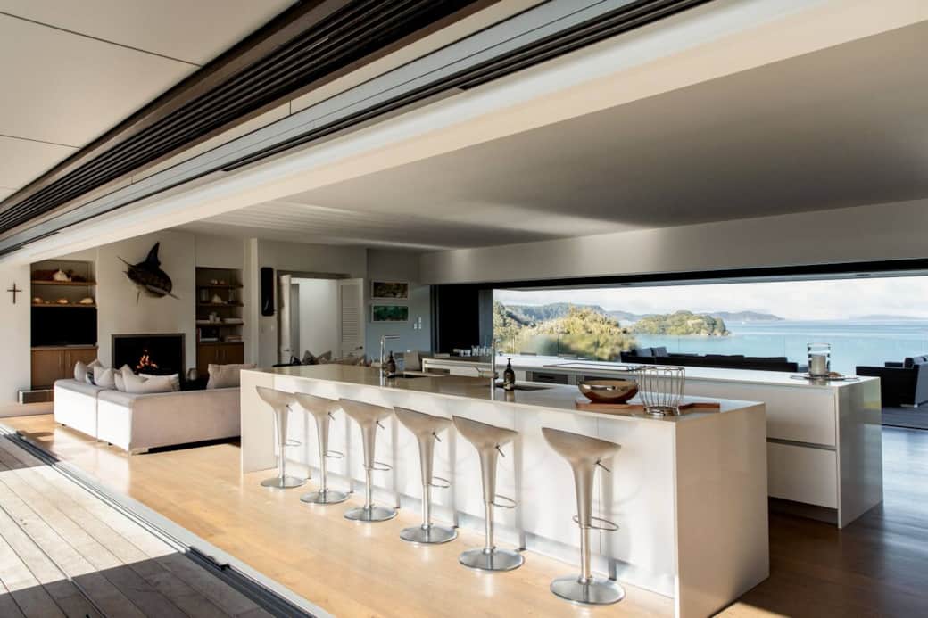 The breakfast bar is the place to sit with perfect views looking out towards Russell in the distance