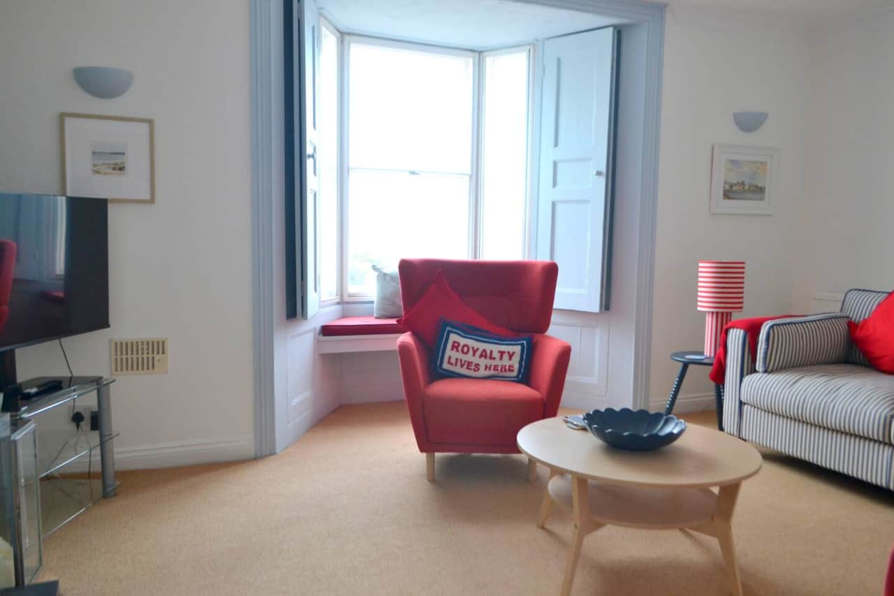 Bay window, with views of the river.