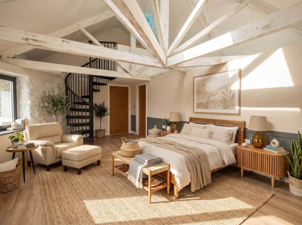 Actual photo of the room with CGI furnishings added to show the intended finished interior. All furniture, styling and layouts shown are the real items being installed as part of the current fit-out, due for completion July 2026.