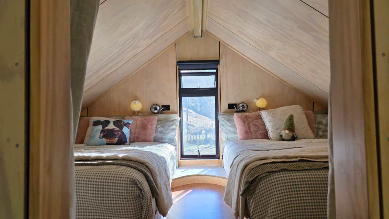 Family loft with double beds at Cascade Cabin Ripples Retreat Piopio NZ