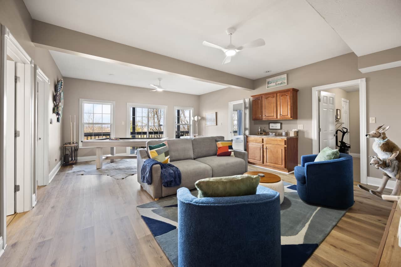 Head downstairs for games, laughs, and a little extra room to unwind