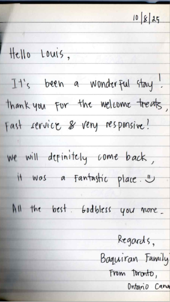Handwritten guest review responsive host Raya P09