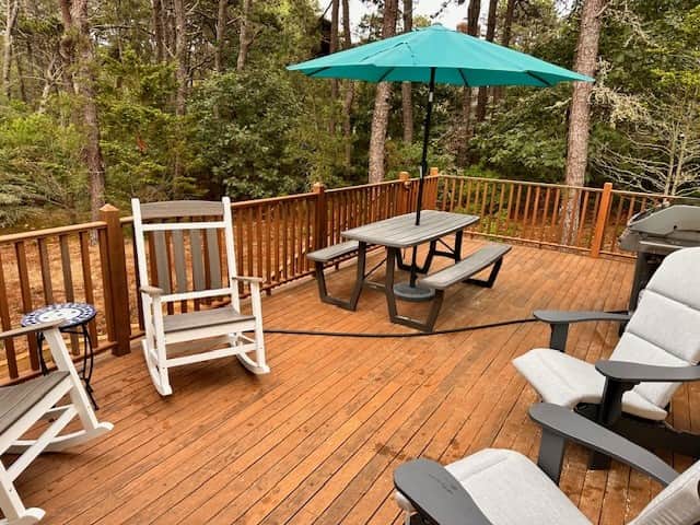 Back deck chairs table and gas grill