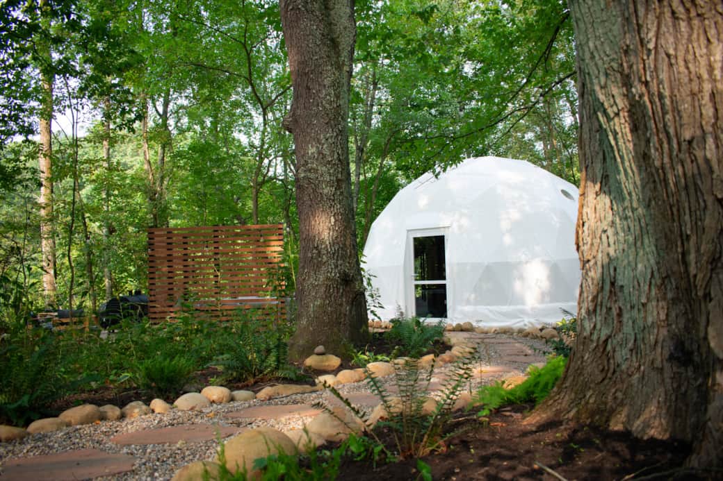 Locally sourced stone pathway leading to dome. Locally sourced stone pathway leading to dome.