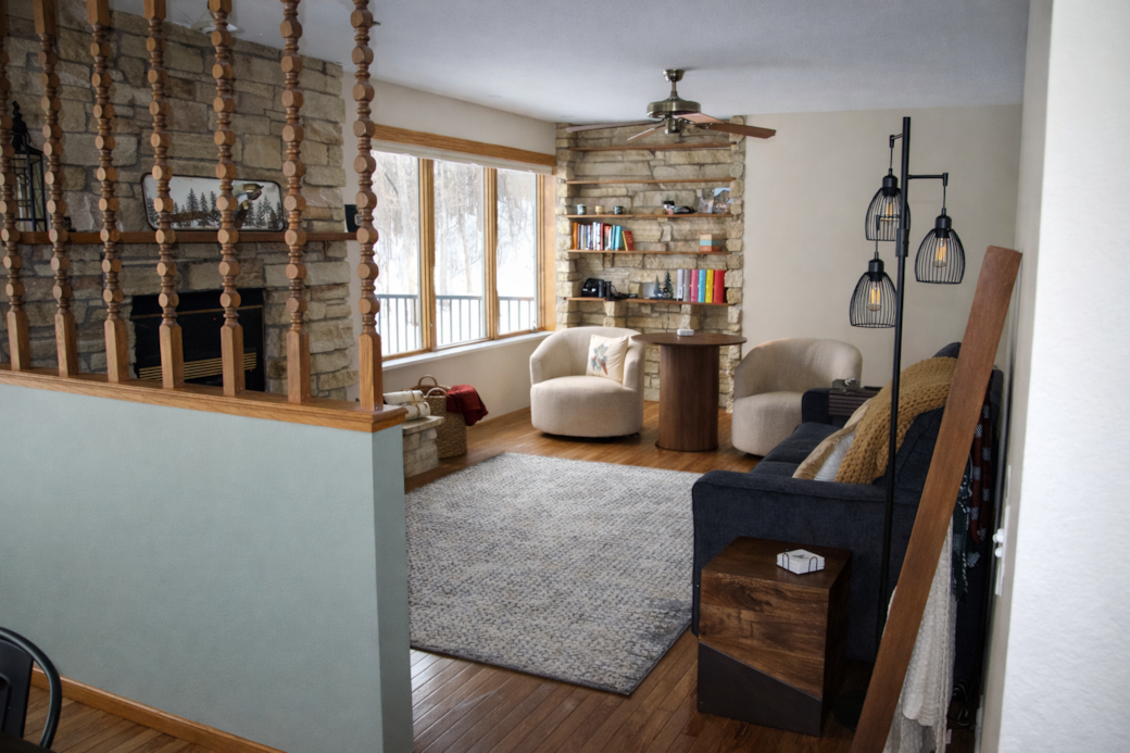 Gathering space with fireplace, television, games, and open to dining and kitchen. Gathering space with fireplace, television, games, and open to dining and kitchen.