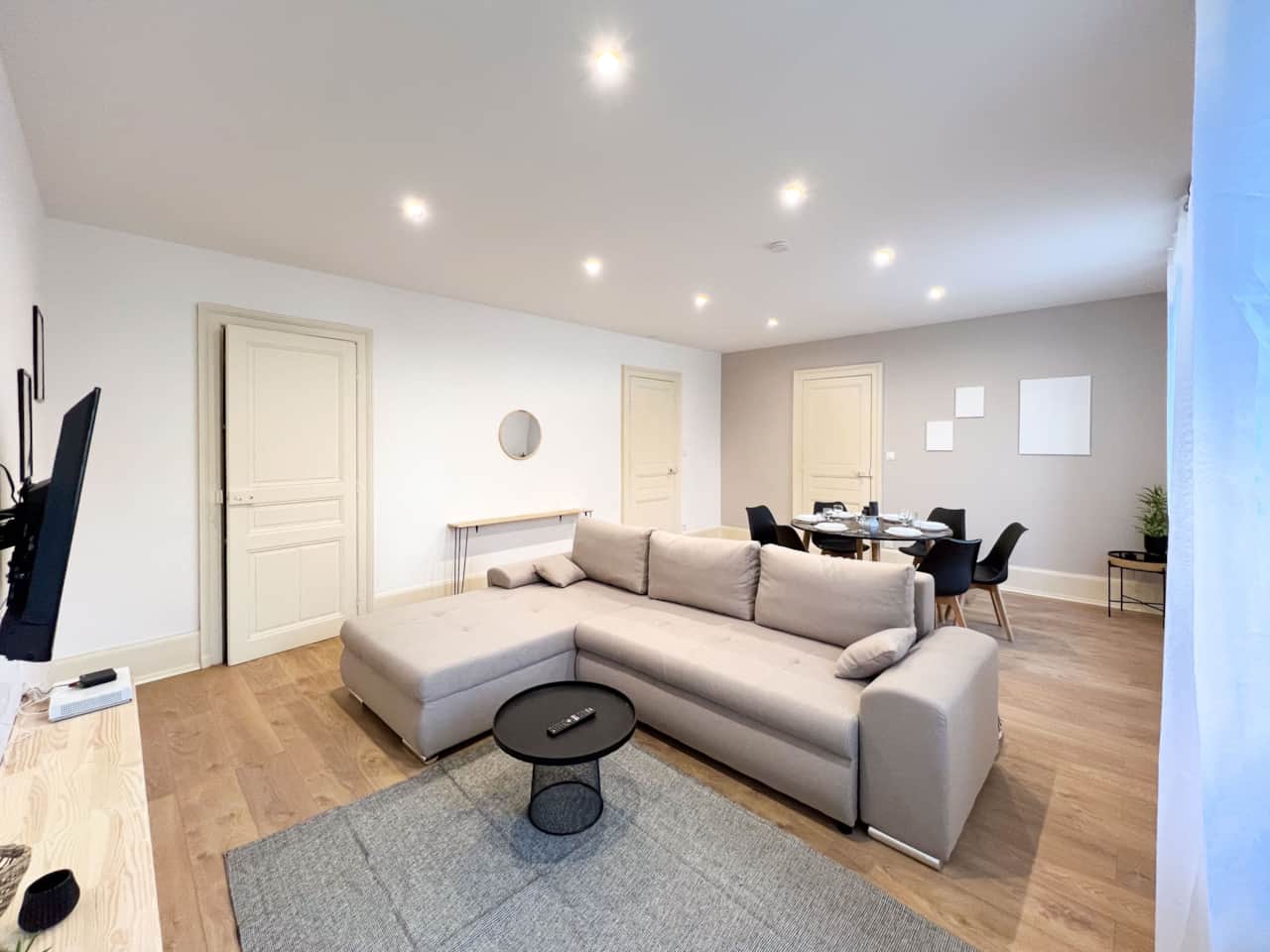 Large living room with dining area 