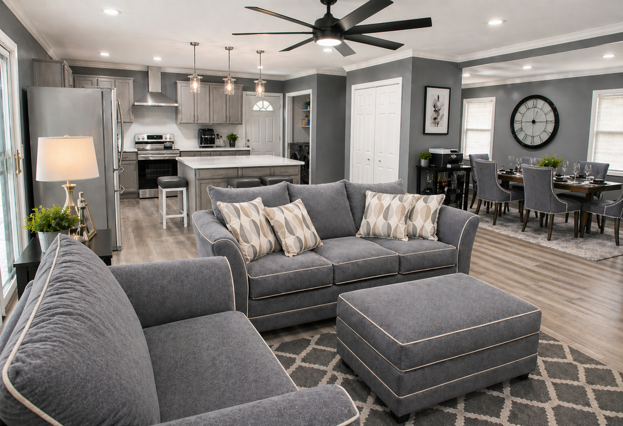 Living Room, Kitchen & Dining View