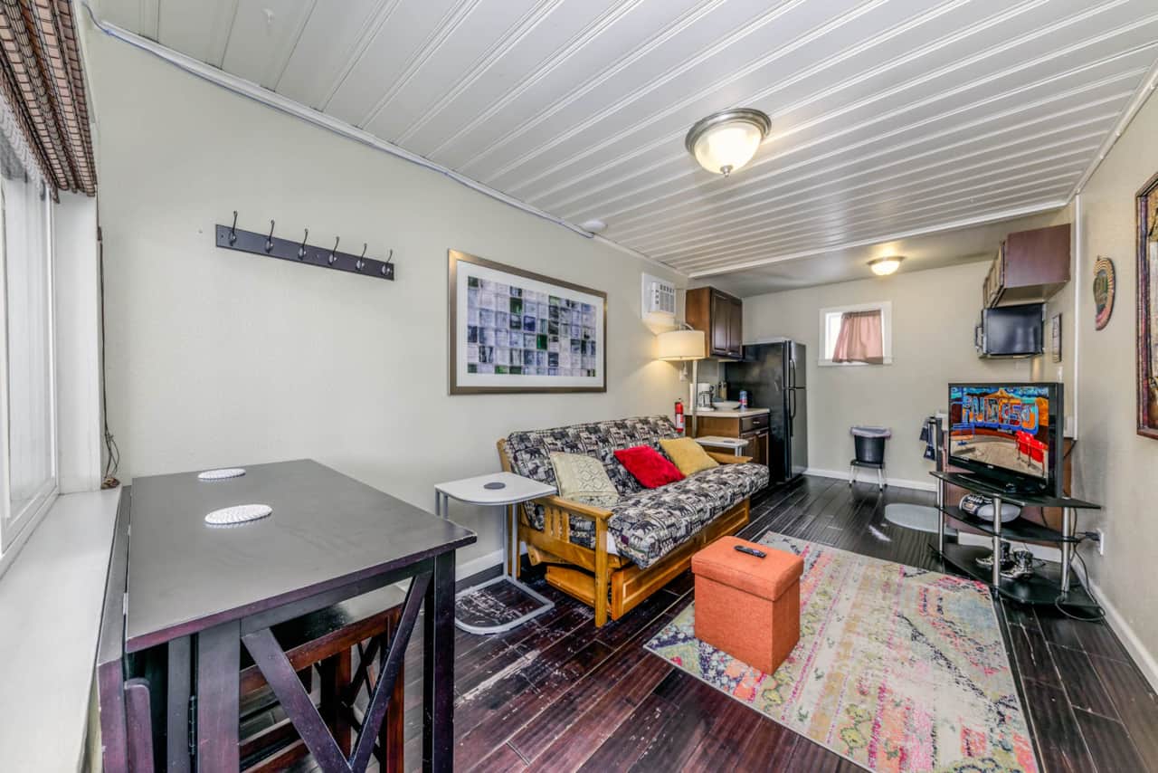Fun living room with work space