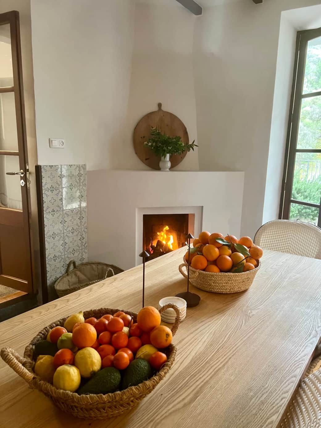 Breakfast by the fire in the kitchen