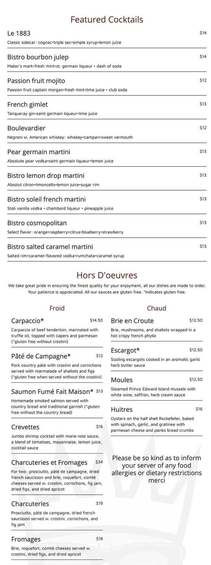 Bistro Soleil Seafood French Restaurant Marco Island, FL