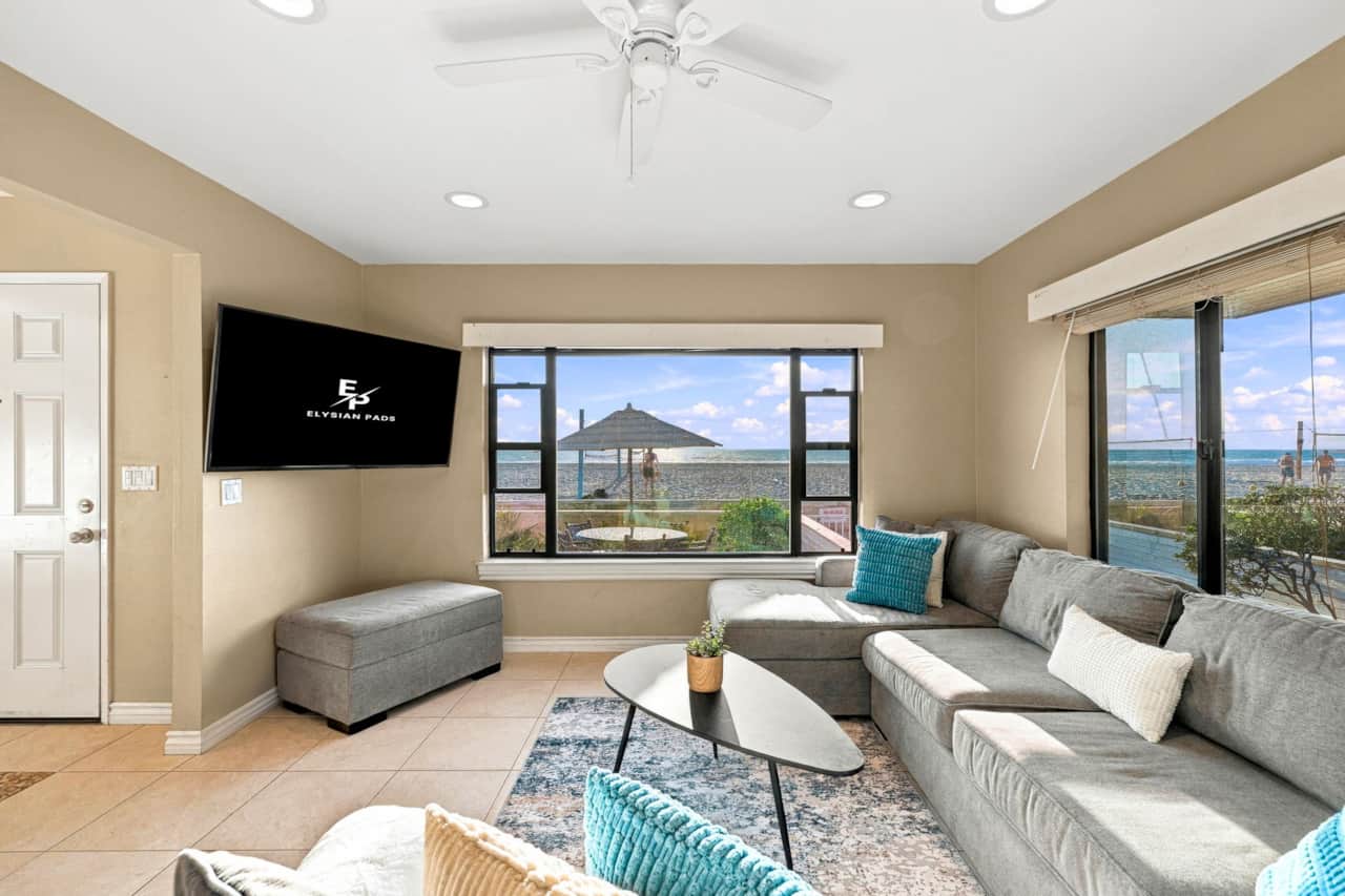 Oceanfront Living Room with TV Views