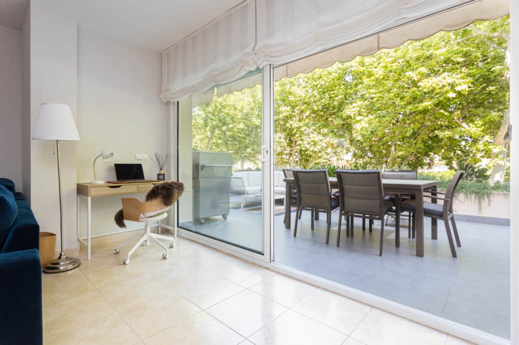 Workspace with terrace view, fast Wi-Fi, and plugs—perfect for remote work