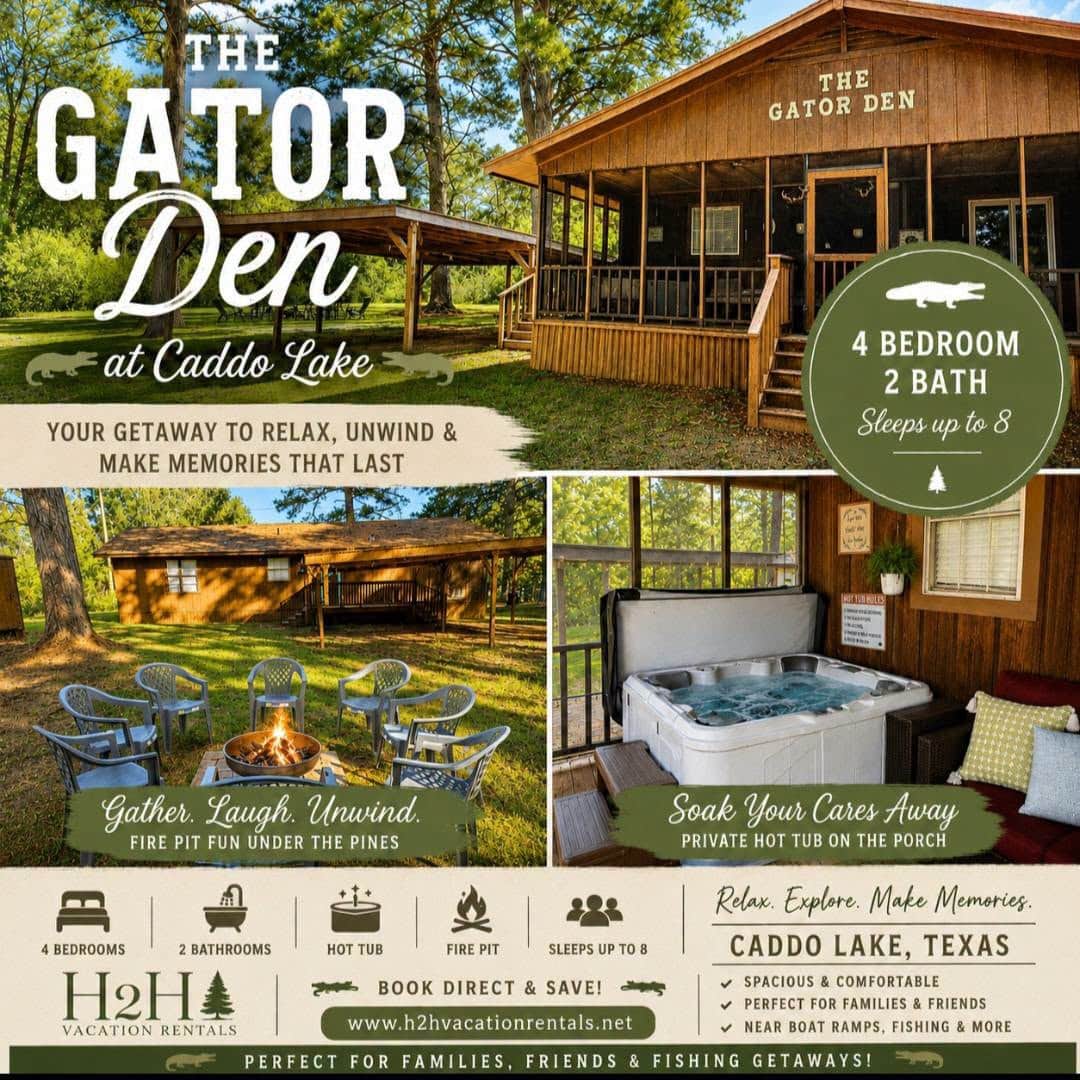 Welcome to THE GATOR DEN at Caddo Lake in Karnack, Texas