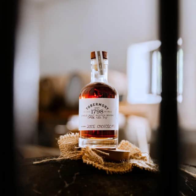 Hand-filled Tobermory single malt Scotch whisky bottle