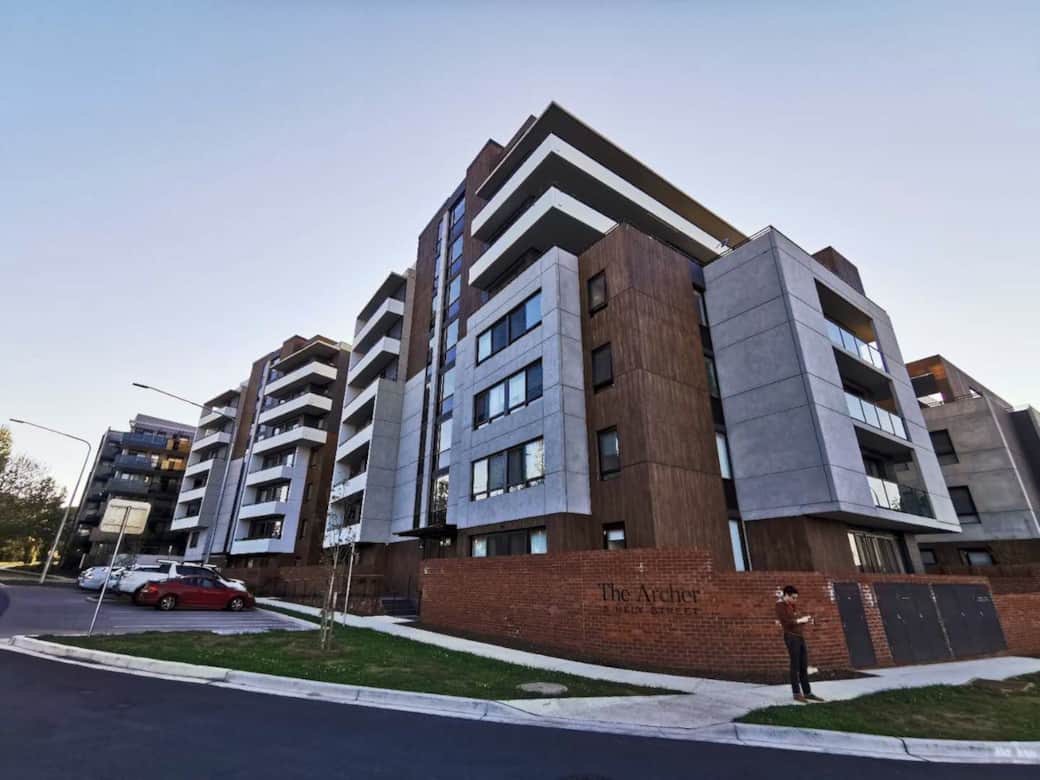 External view of the building from corner Hely St and Wentworth Ave