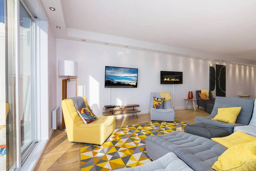 Living room, electric fireplace