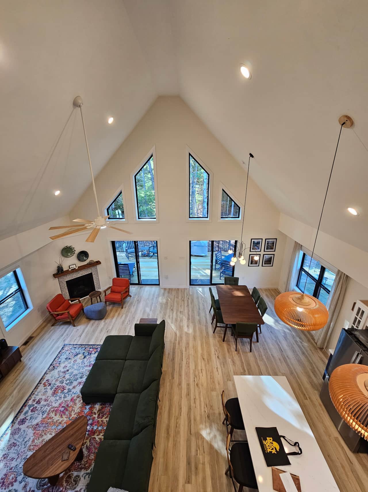 Overlooking the great room from the upstairs loft balcony.